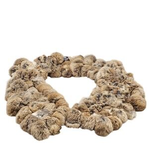 Vintage Paris Glove Tan 100% Rabbit Fur Pom Pom Style 56" Soft Fluffy Scarf NWT!